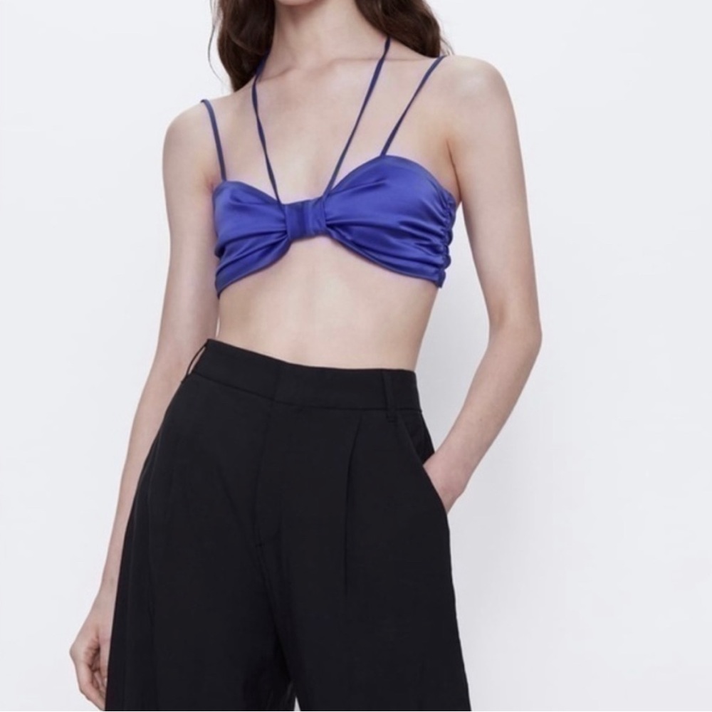 Zara NWOT Satin Tie Top